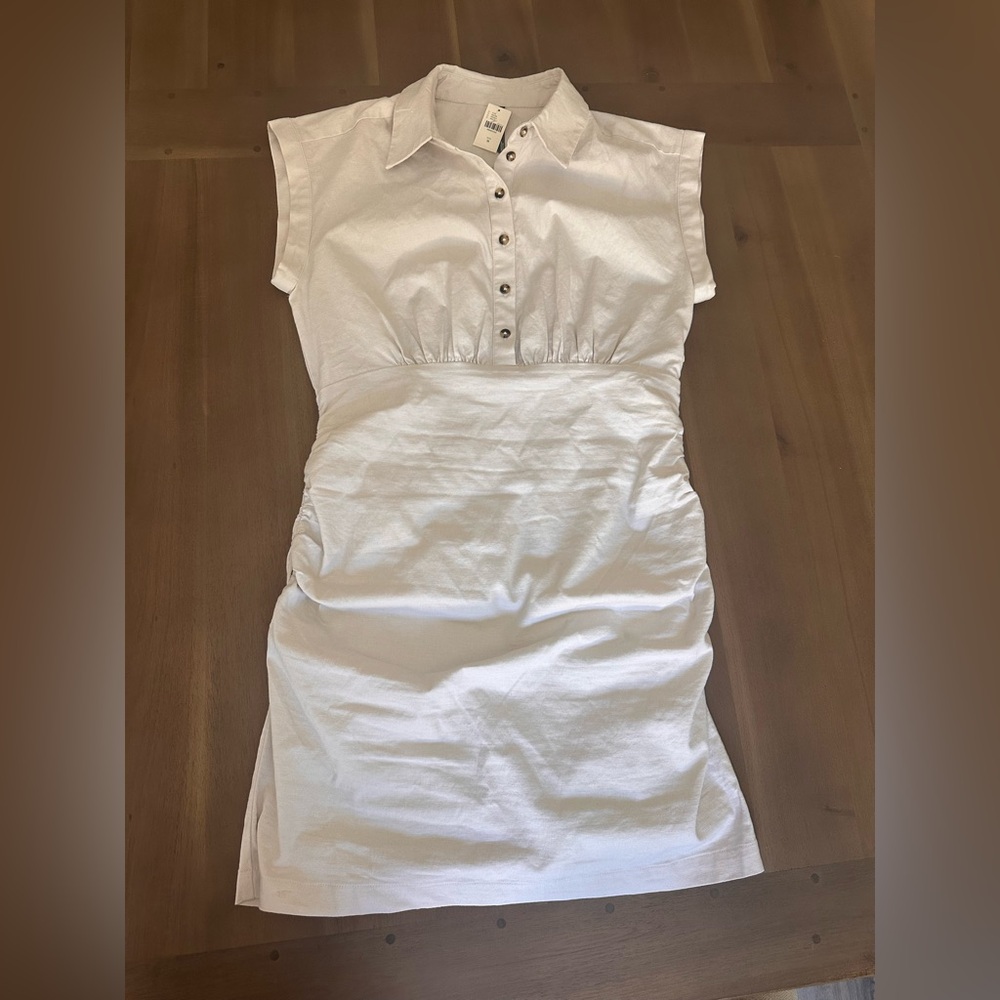 By Anthropologie Cap-Sleeve Collared Linen Dress Medium